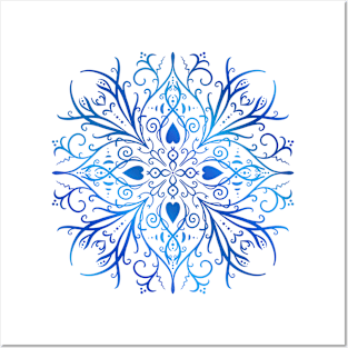 Blue Four Sided Mandala Posters and Art